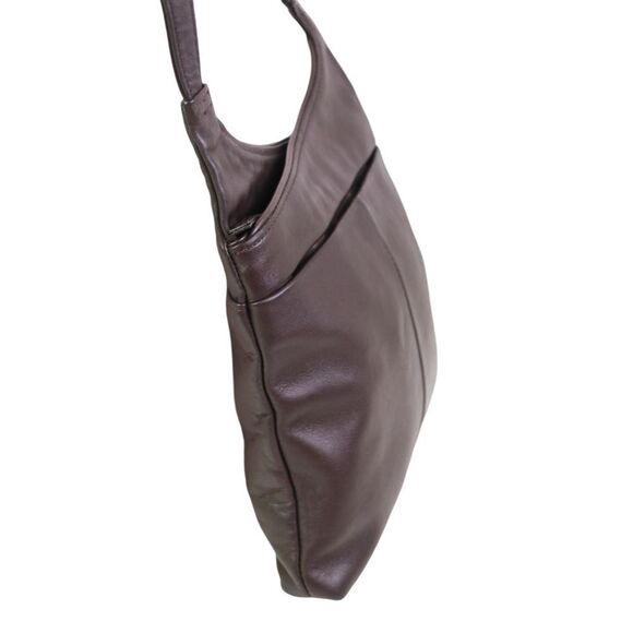 ROOMY DARK BROWN GENUINE LEATHER ZIP X-BODY MESSENGER SHOULDER BAG HANDBAG PURSE - Picture 3 of 16
